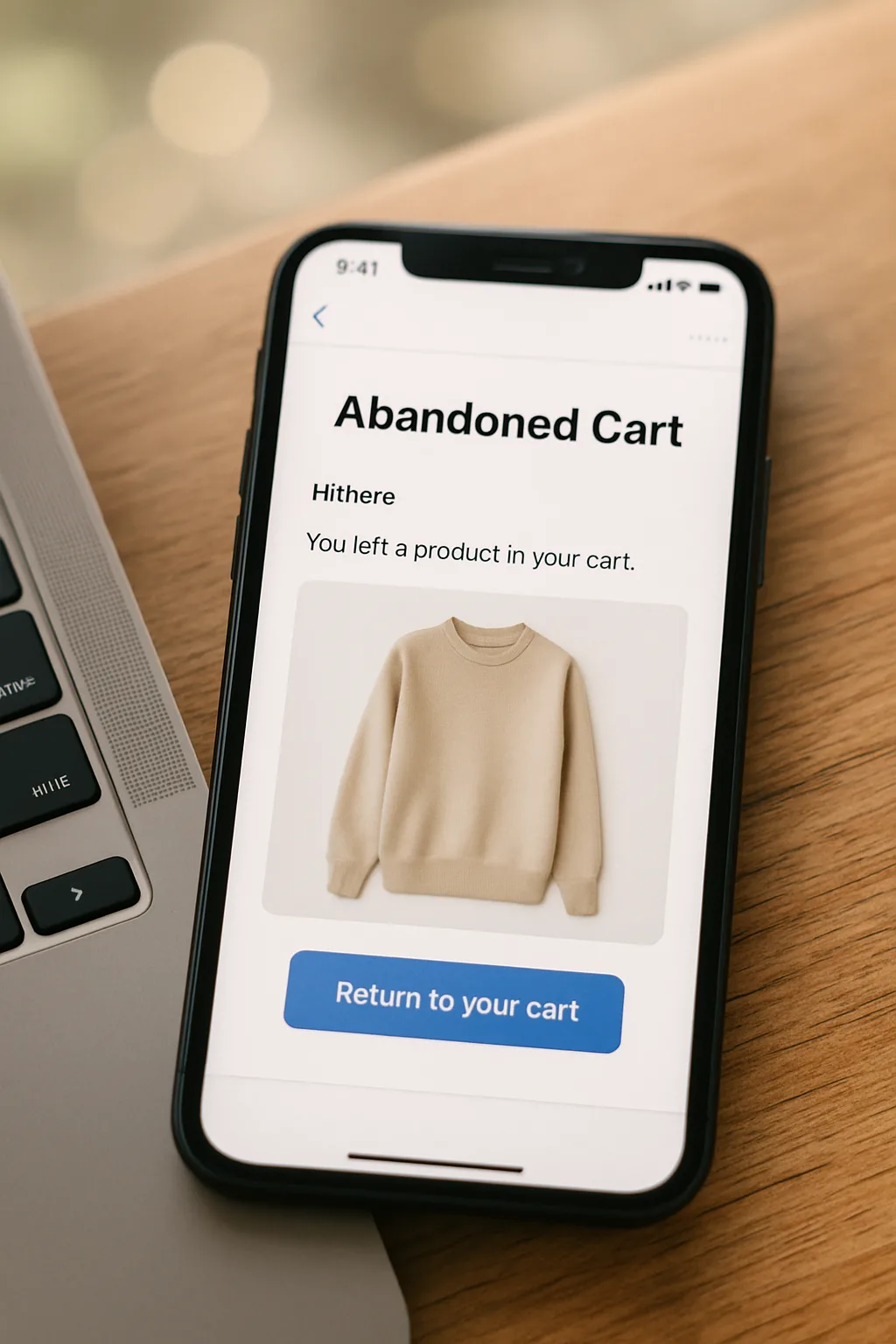 Notification e-mail de relance panier abandonné sur smartphone dans un contexte e-commerce Magento