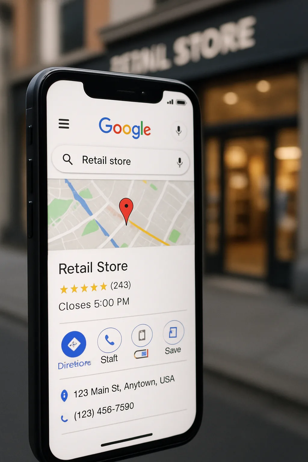 Suivi du positionnement Google My Business d'une boutique physique sur smartphone