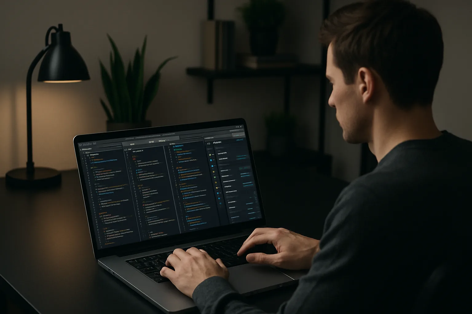 Développeur travaillant sur un projet CMS open source auto-hébergé avec code PHP et interface de gestion de contenu