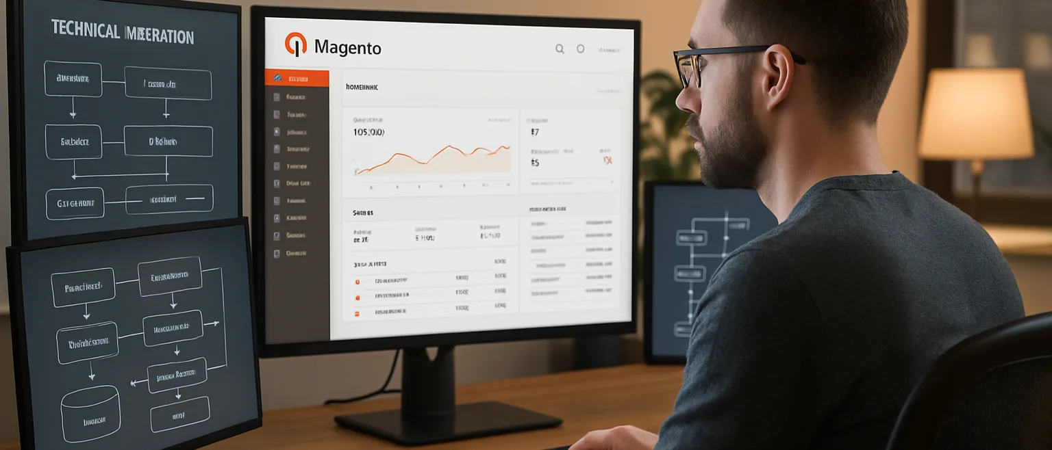 Développeur planifiant une montée de version Magento 2.4.9 sur un serveur dédié