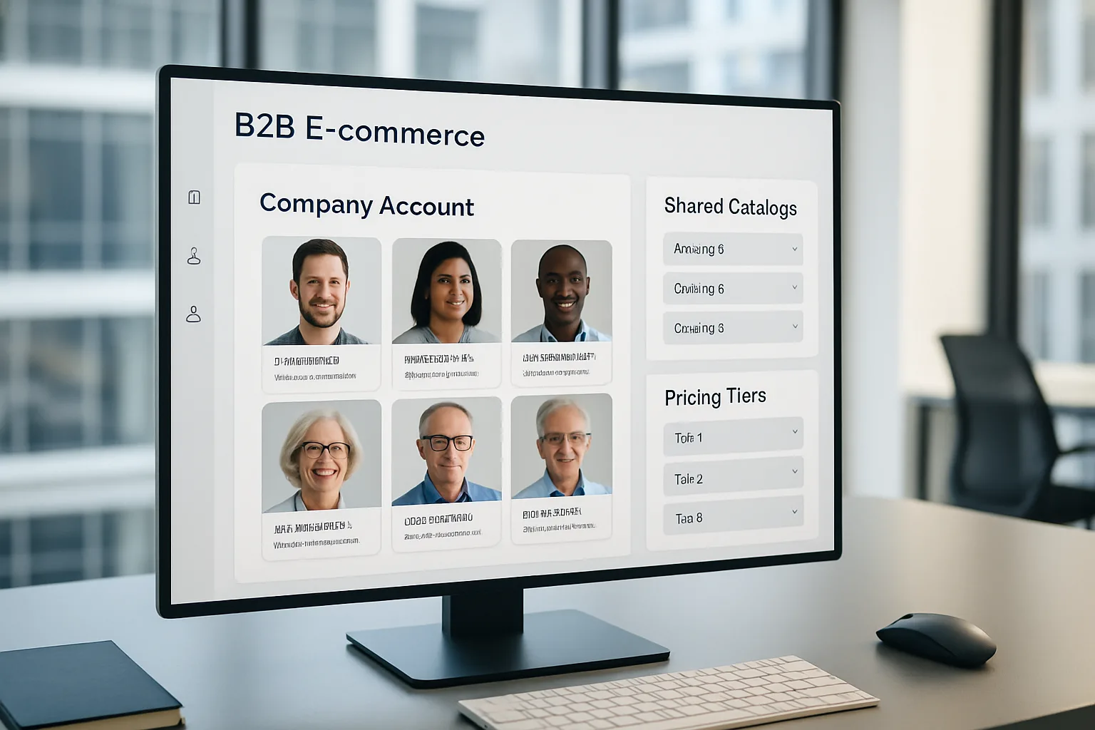 Tableau de bord e-commerce B2B Magento avec gestion des comptes société et catalogues partagés