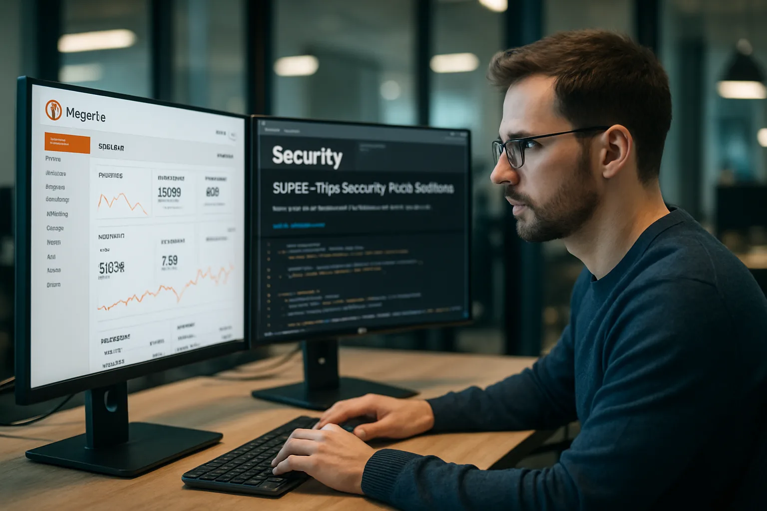 Développeur Magento appliquant des patches de sécurité sur une plateforme e-commerce