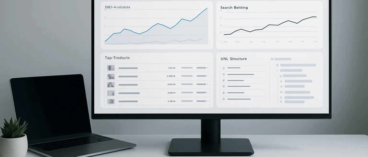 Tableau de bord SEO technique Magento 2 avec analyses de référencement et métriques d'optimisation